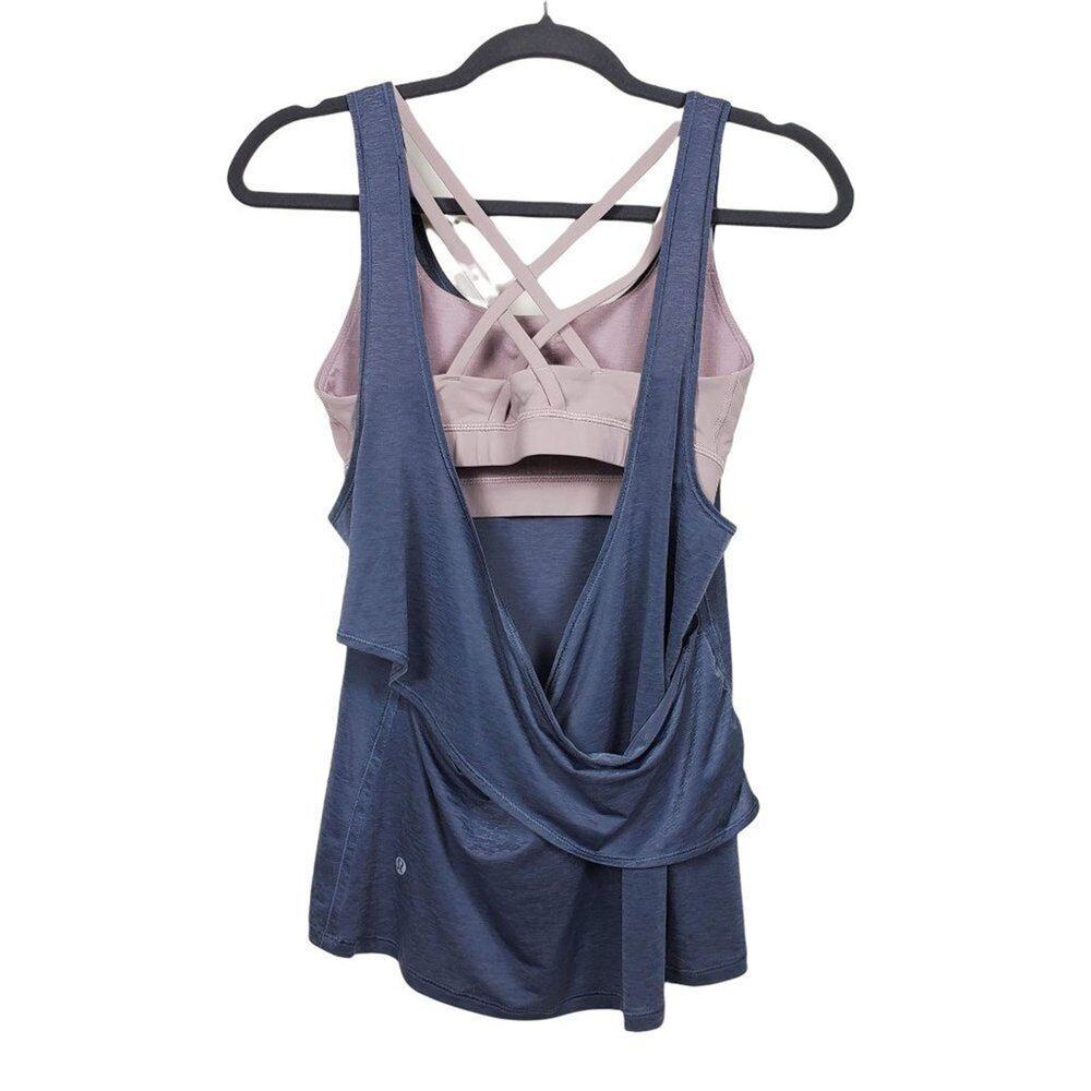 Lululemon Athletica Tank Top Built In Bra Women Size 6 Gray Beige Wrap Back - Picture 2 of 8